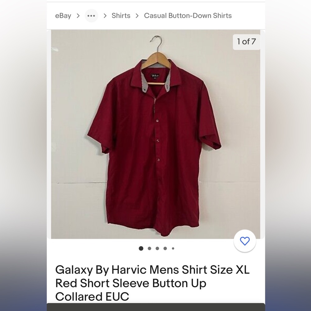Mens red short sleeved button down, size L made by Galaxy by Harvic
